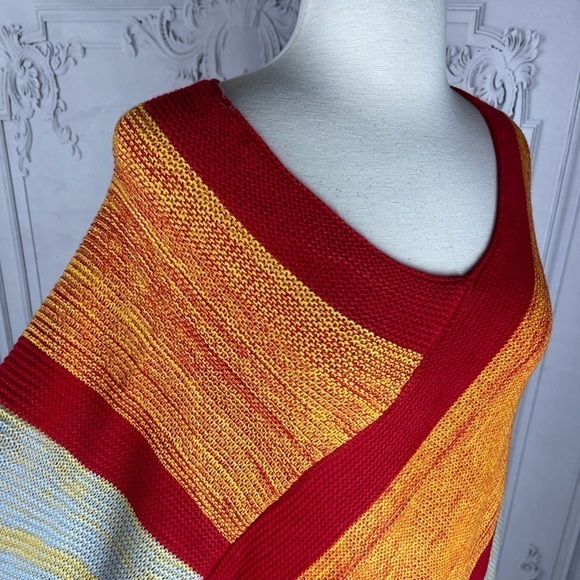 Colorful Striped Women's Poncho Fringe Sweater Layering Cardigan - Picture 8 of 9